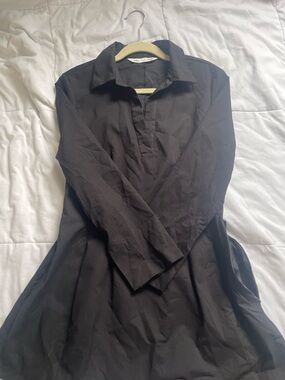 Zara Black Long-Sleeve Collared Dress